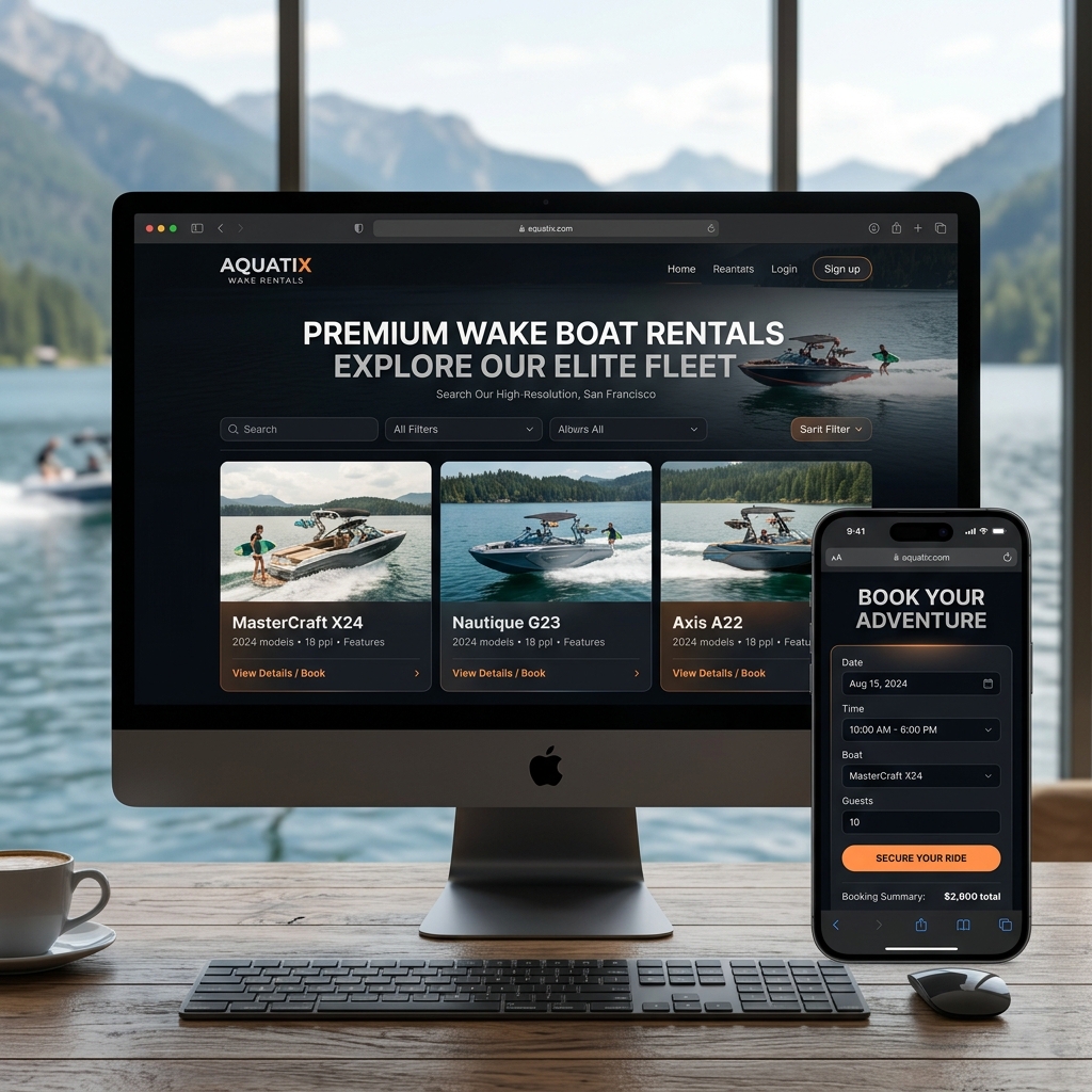 LoneStar Wakeboat Booking Website Desktop and Mobile Mockup